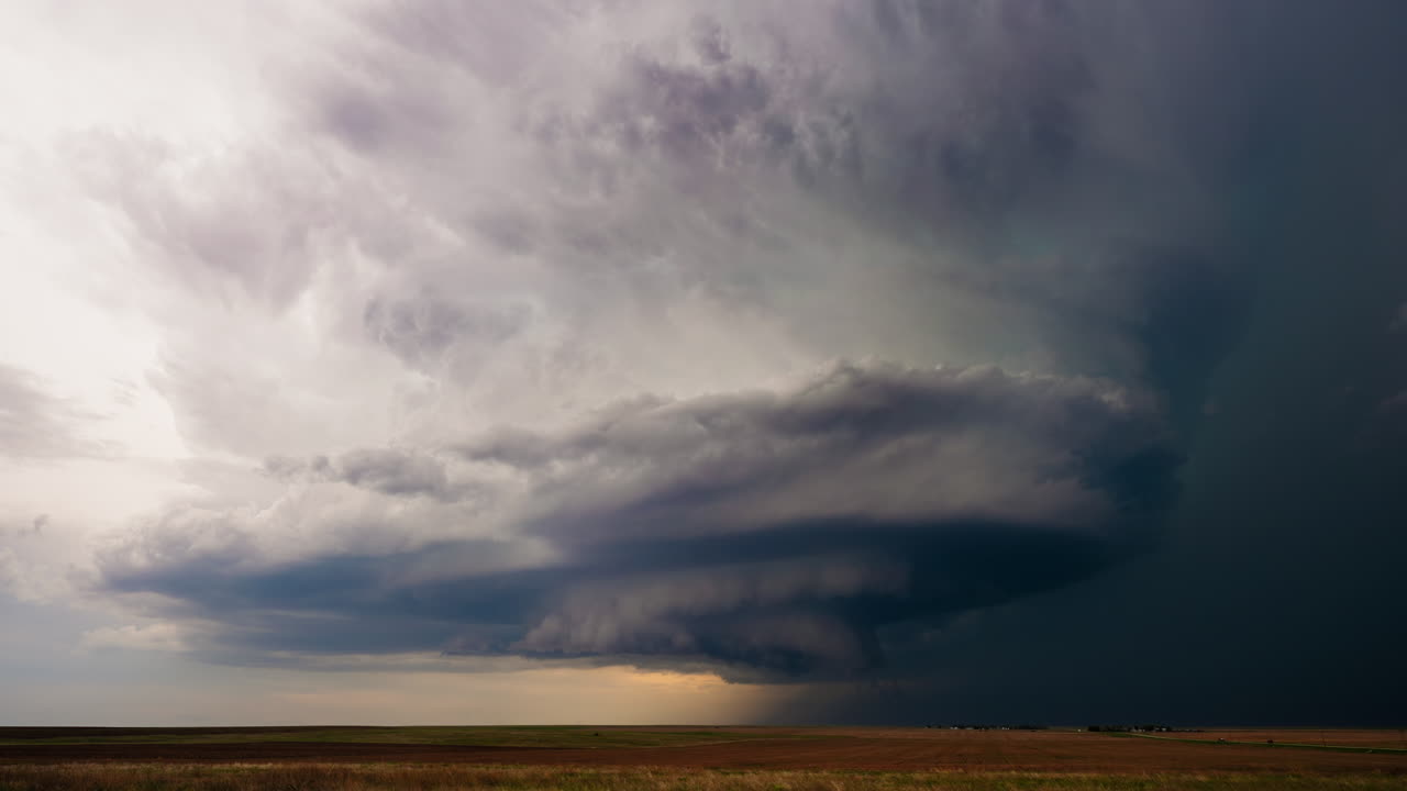 Dramatic Supercell Thunderstorm Cloud Formation Over Rural Fields
