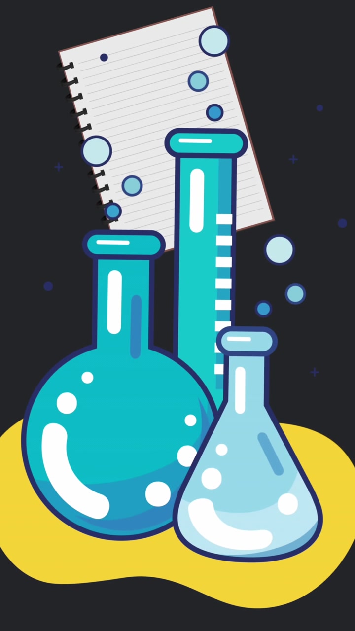 Animation of chemistry and notebooks school icons on black background
