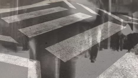 Animation-of-zebra-crossing-over-people-walking-in-city