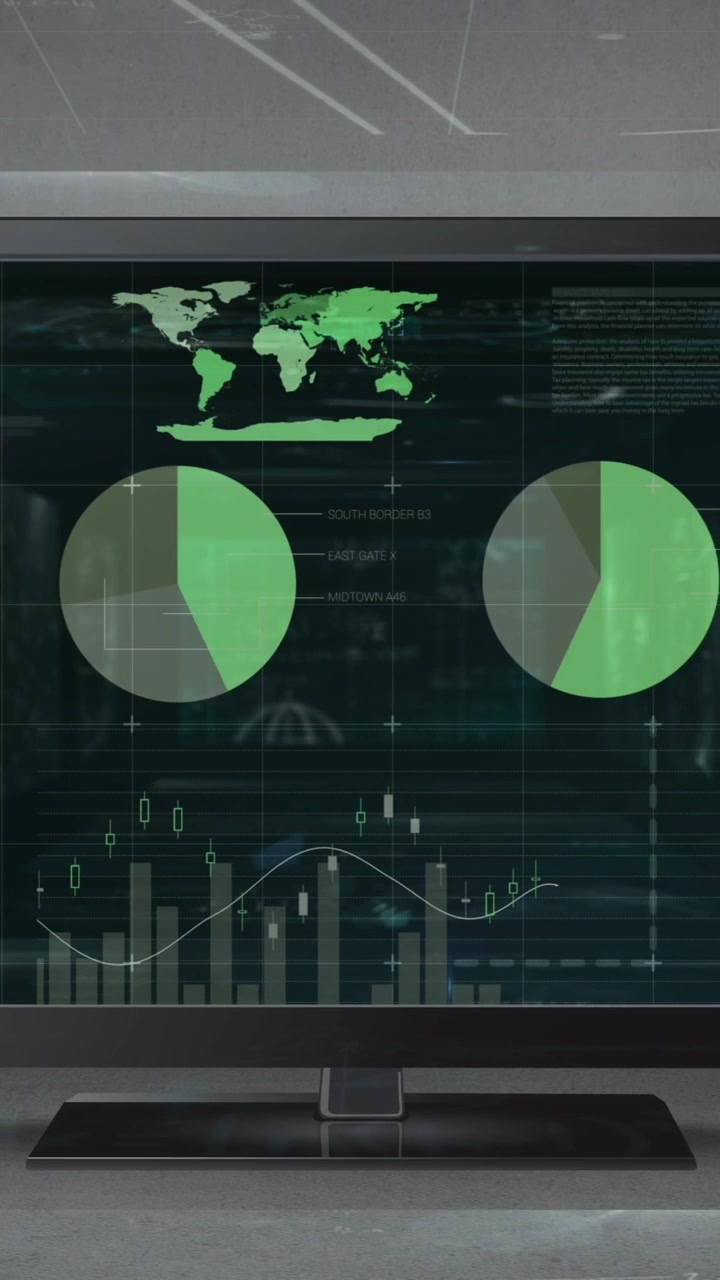 Animazione di elaborazione dati su schermo.