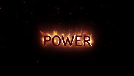 animation of power text in burning flames over brown background