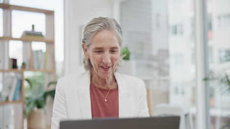 senior woman, laptop and greeting in video