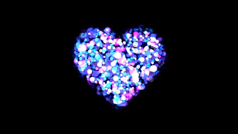 animación 4k en bucle día de san valentín saludando luz bokeh símbolo de corazón brillante en el fondo negro