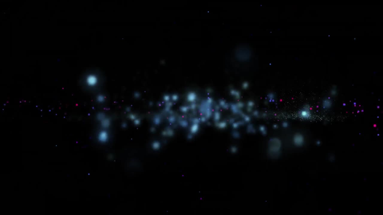 검은 바탕에 움직이는 반 ⁇ 이는 파란색 입자와 연기의 애니메이션