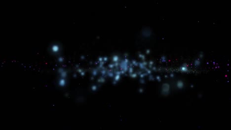 animation of sparkling blue particles and smoke moving on black background