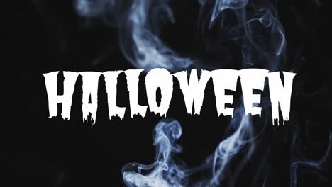 animation of halloween text over smoke on black background