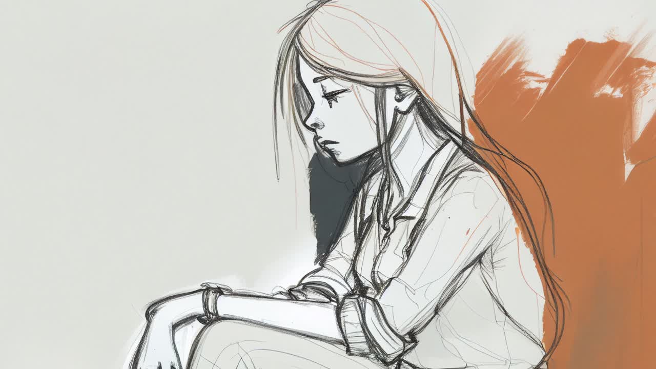 우울 한 여자 가 슬프게 보이면서 혼자 앉아 있다