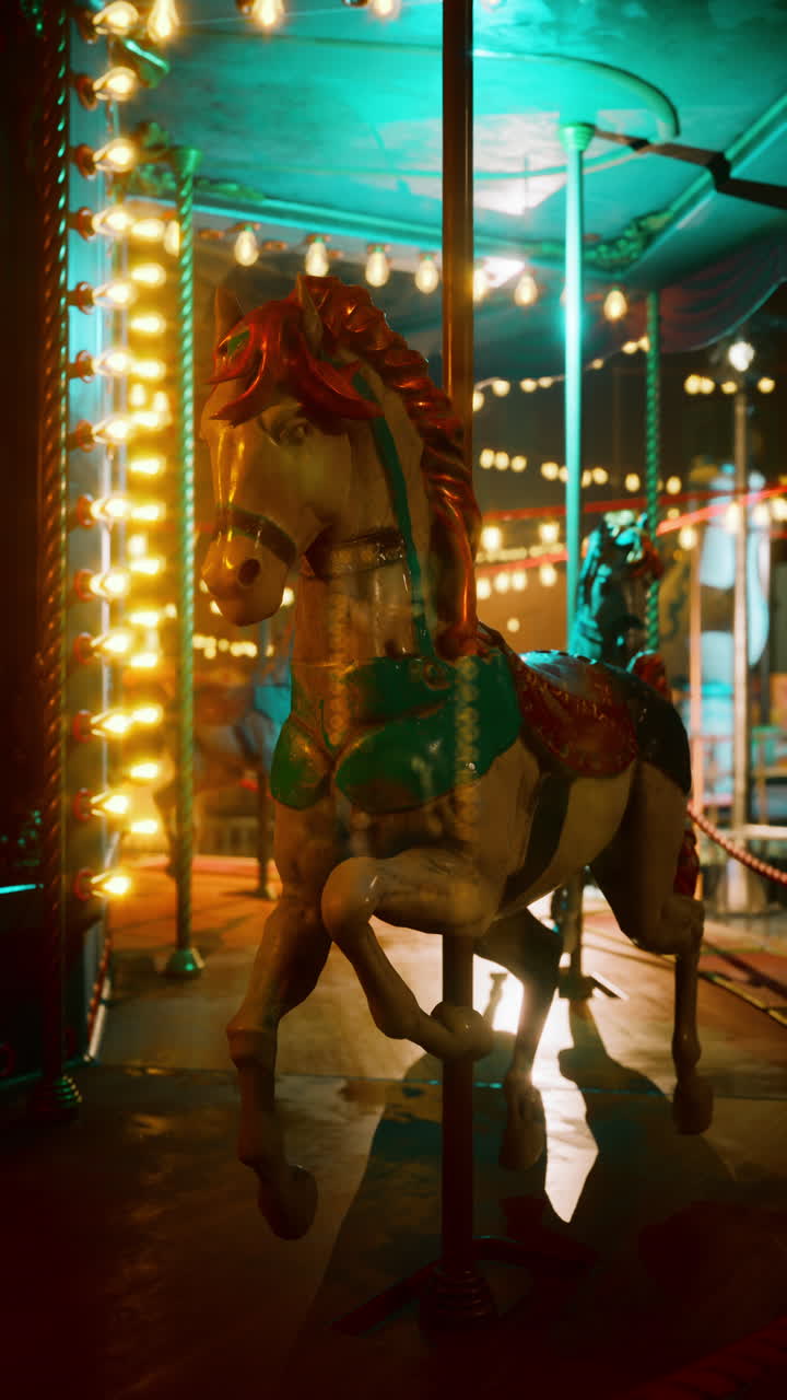 caballo de carrusel vintage por la noche