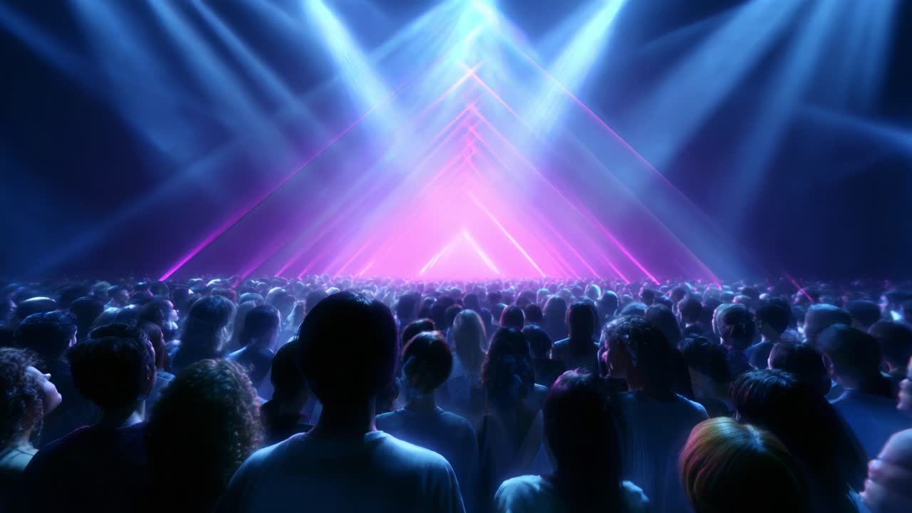 A Captivating Spectacle of Colorful Lights at the Center of an Engaged Crowd, Illuminating the Atmosphere with Vibrant Rays and Creating a Mesmerizing Scene of Unity and Excitement