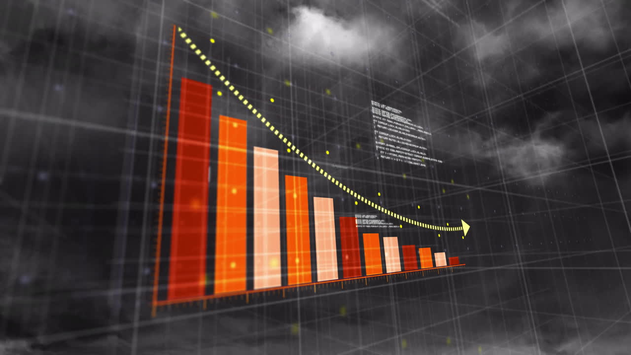 animación del procesamiento de datos y diagramas sobre la tormenta
