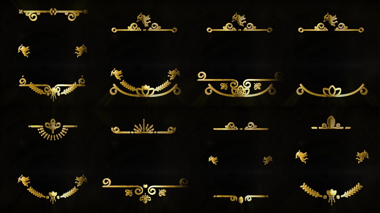 Elementos de design decorativos e ornamentados em dourado