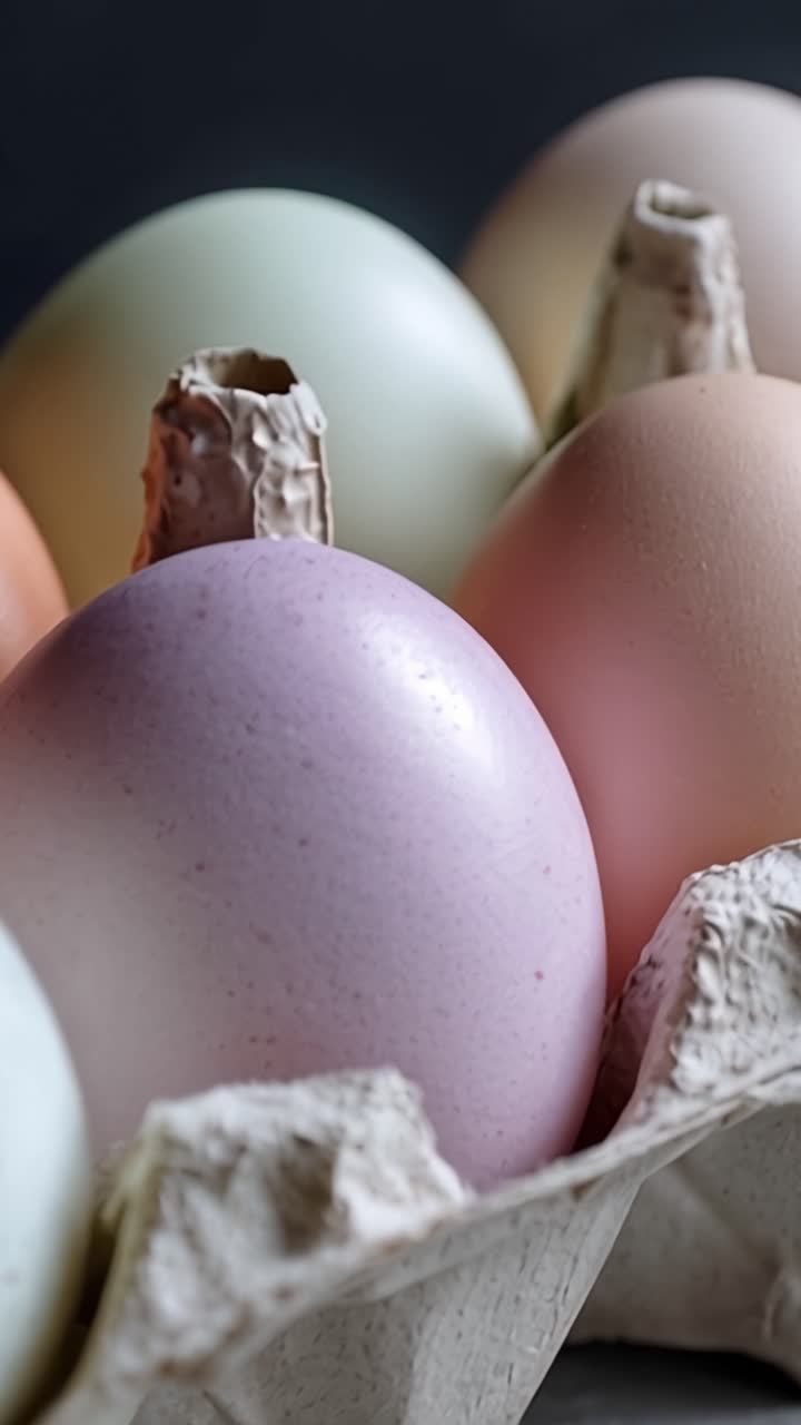 A Beautiful Collection of Colorful Eggs in an Egg Carton, Showcasing Their Unique Shades and Textures, Perfect for Culinary Inspirations and Crafting Ideas