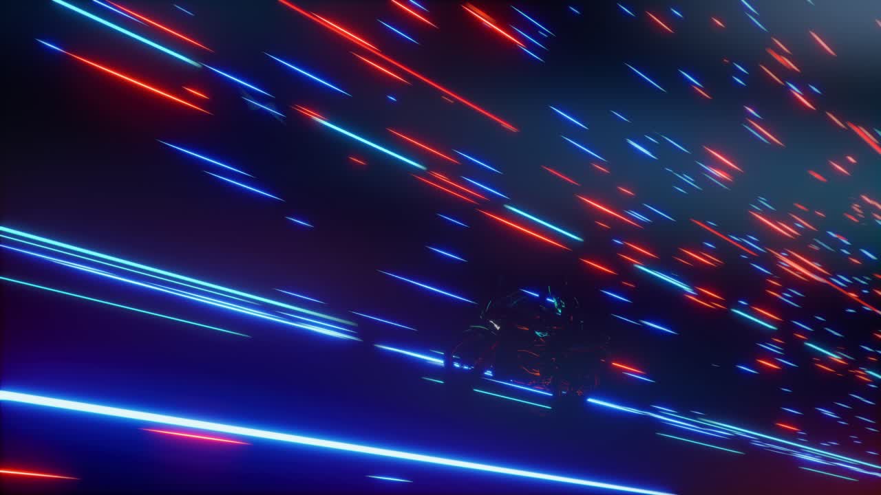 Motorcycle Speeding Through A Futuristic Neon Tunnel