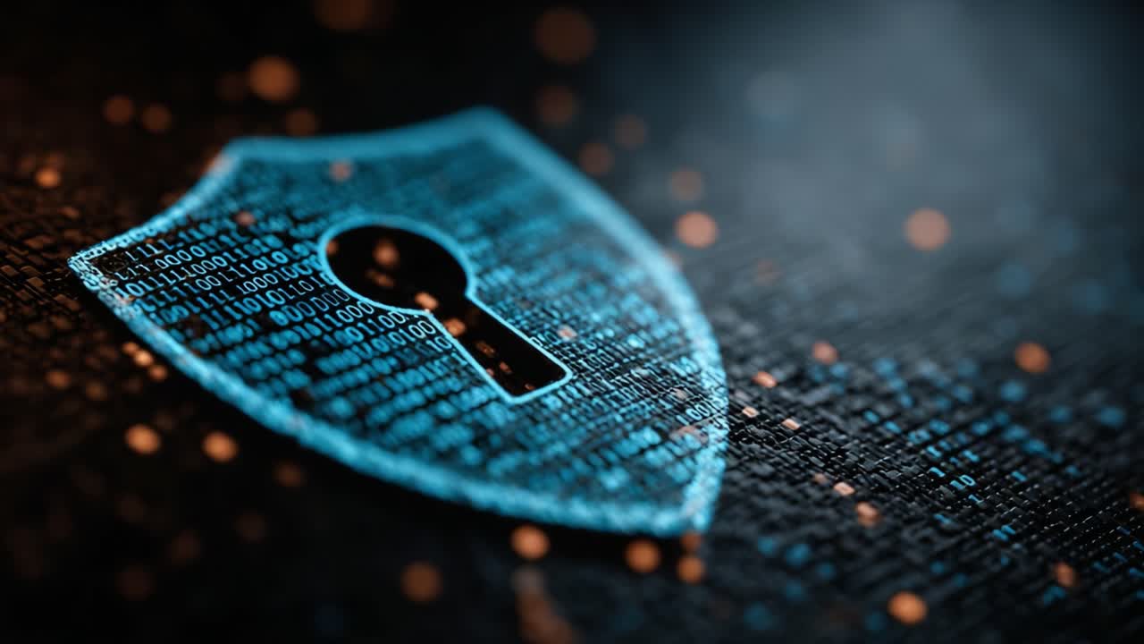 Digital Security: A Focused Exploration of an Iconic Shield Protecting Data with Keyhole, Highlighting the Importance of Cyber Defense in the Modern Age
