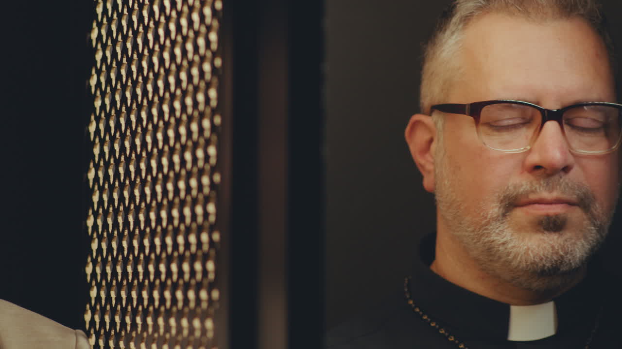 Senior Woman Confessing Sins to Priest and Getting Advice from Him