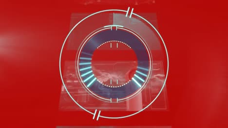 Animation-of-digital-screens-and-scope-scanning-on-red-background