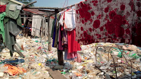 plastic derbis pollution in a floating village in cambodia