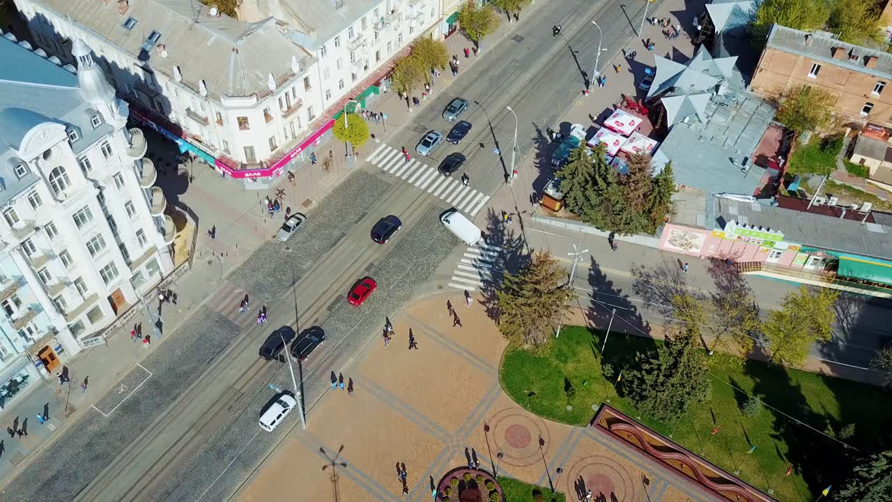 Urban architectural landscape. Top view from flying drone of center city