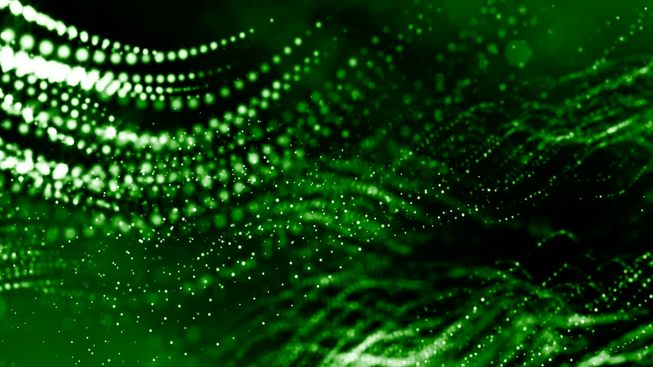 3d render of luminous particles as science fiction background or modern abstract green background of particles with depth of field and bokeh like vj loop. Particles form line and wavy structure. 4