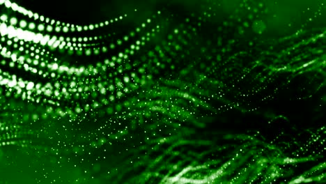3d render of luminous particles as science fiction background or modern abstract green background of particles with depth of field and bokeh like vj loop. particles form line and wavy structure. 4