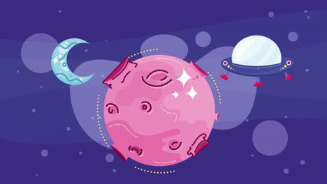 aventura espacial con un planeta rosa y un ovni
