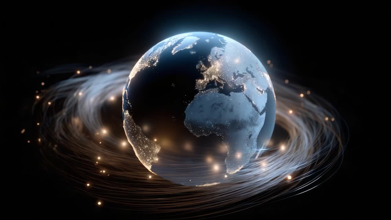 A Stunning Visualization of Earth Surrounded by Glowing Energy Trails, Highlighting the Planet's Beauty and Unveiling a Cosmic Perspective of Our Universe