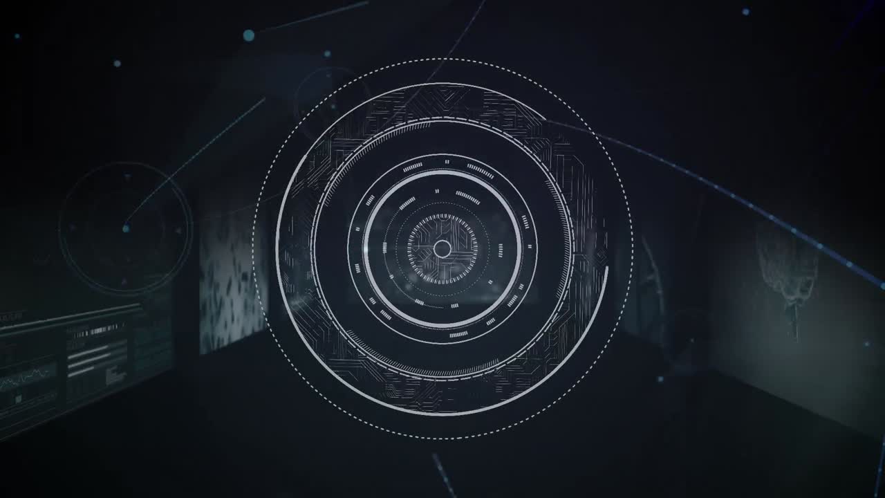 animación del procesamiento de datos del escáner a través de la red de comunicación y las pantallas de interfaz