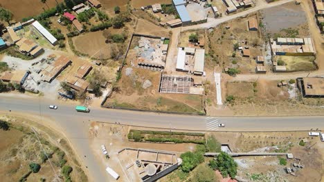 Birdseye-aerial-view-of-Loitokitok-kenya,-shanty-poor-neighborhood-of-Nairobi-suburbs,-Kenya