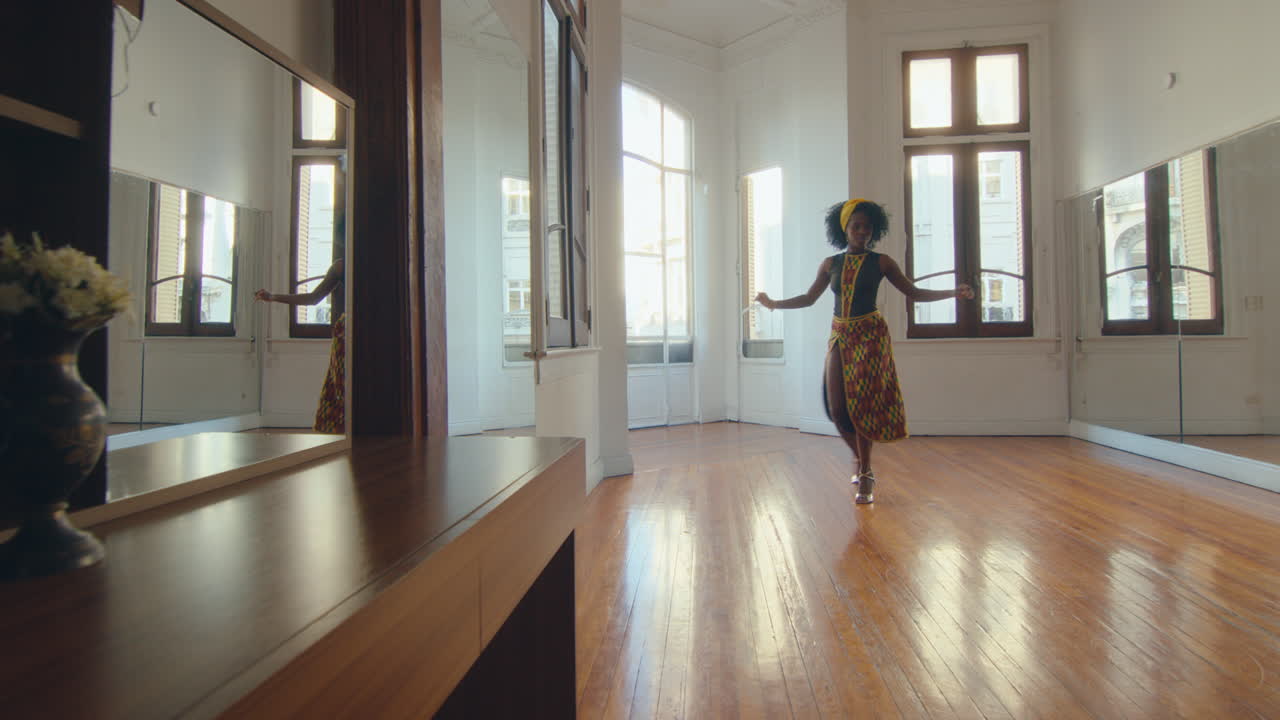 Black Female Dancer Practicing Tango in Studio