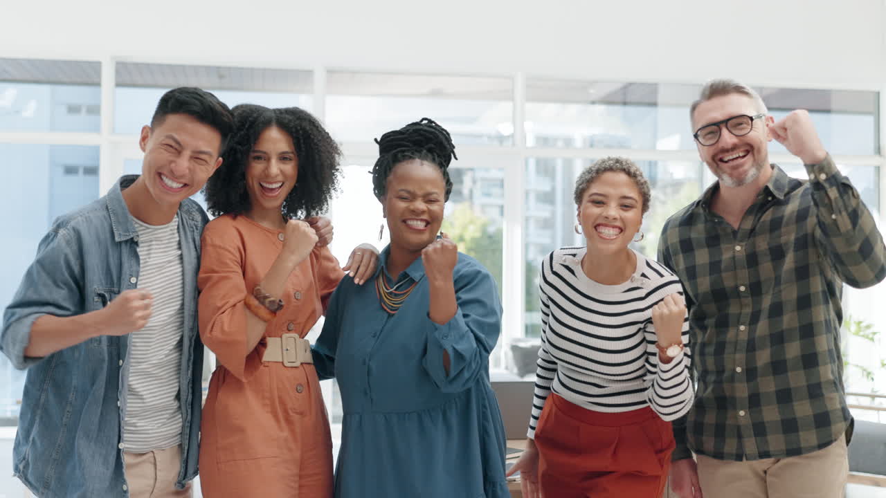 Celebration, success and business people winning