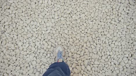 man-walking-on-black-and-white-stones