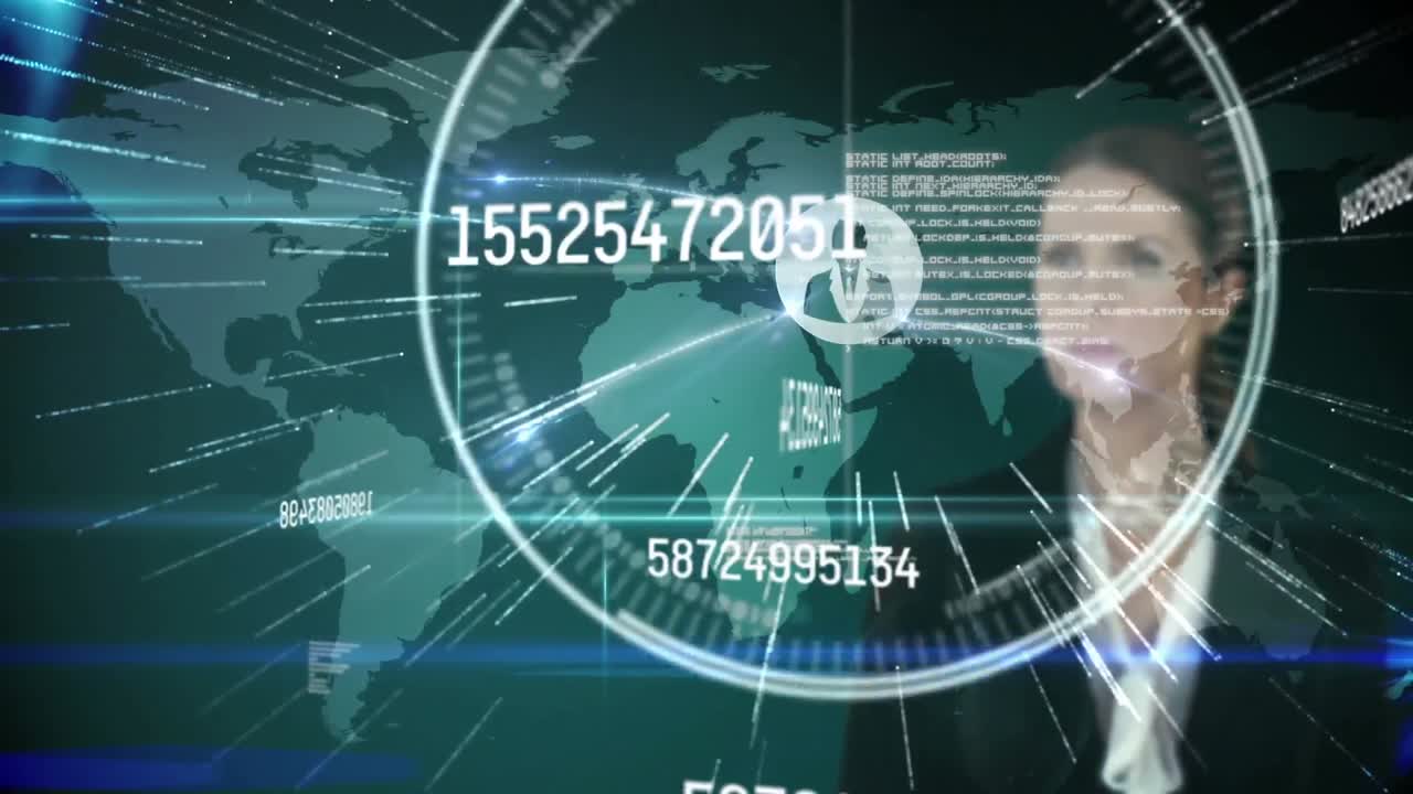 세계 지도와 사업가에 대한 데이터 처리를 변경하는 숫자의 애니메이션