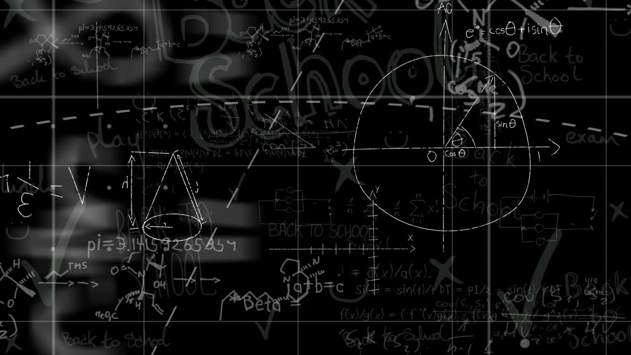 Animation of moving mathematical formulas over blackboard