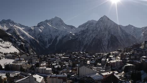 french alps mountain panorama during winter les deux alpes