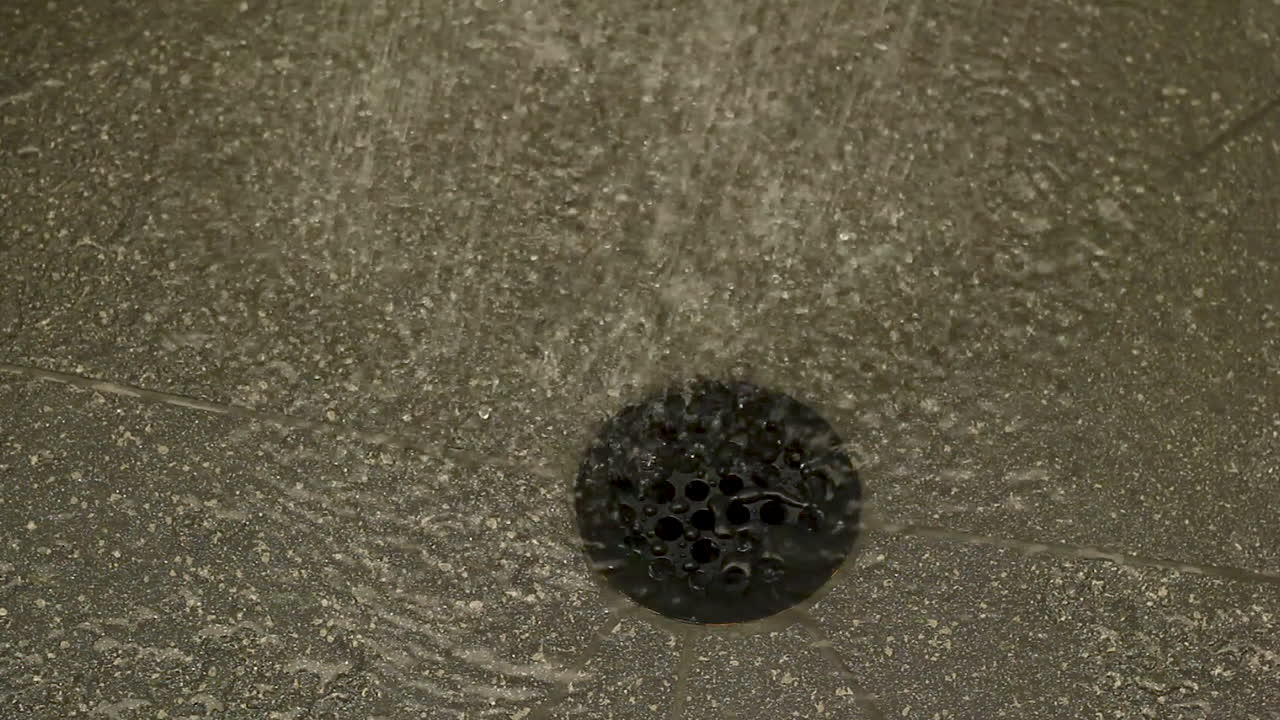 배수구로 내려가는 샤워기 물