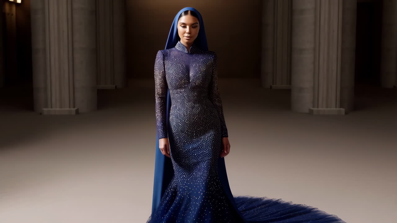 Elegant Woman in a Royal Blue Embellished Gown