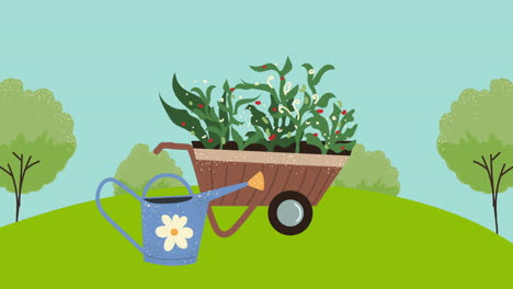farm rural lasndscape with wheelbarrow scene