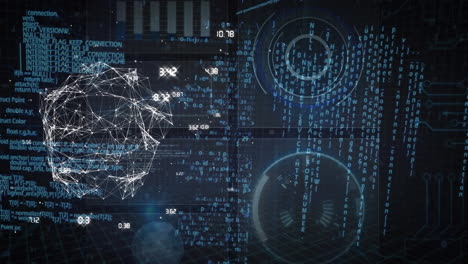 Animation of data processing and networks of connections over grind