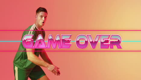 game over text animation over athlete in action on orange background