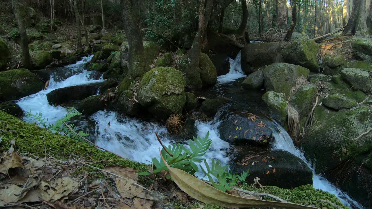 cascada en el parque natural , clima frío por la noche