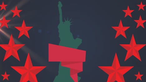 Animation-of-red-stars-and-statue-of-liberty-silhouette-on-black-background