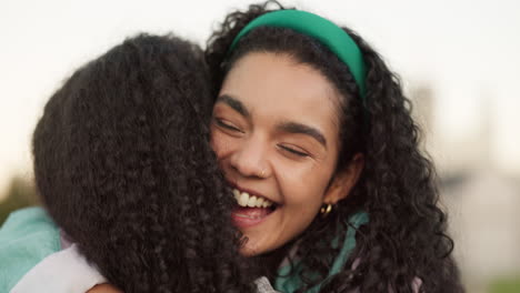 happy woman, friends and hug in trust