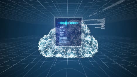 animación del escaneo del alcance, la nube digital y el procesamiento de datos a través de pantallas