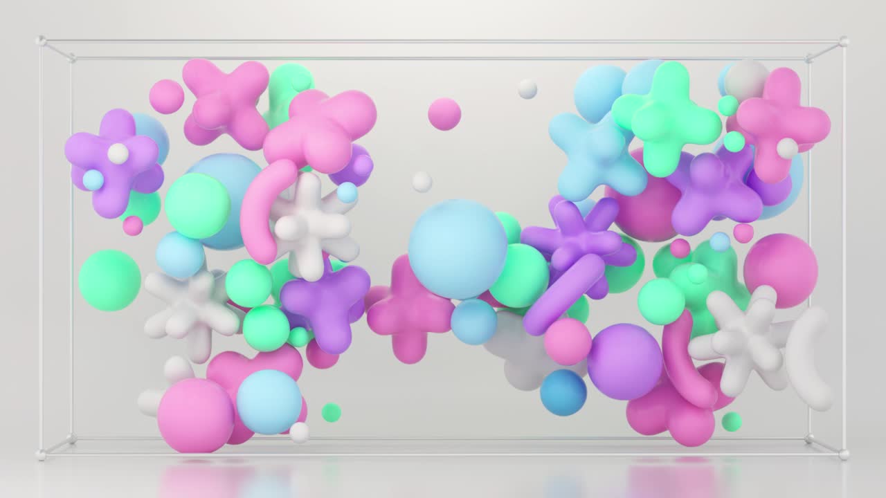 Abstract Colorful 3D Shapes in a Glass Box
