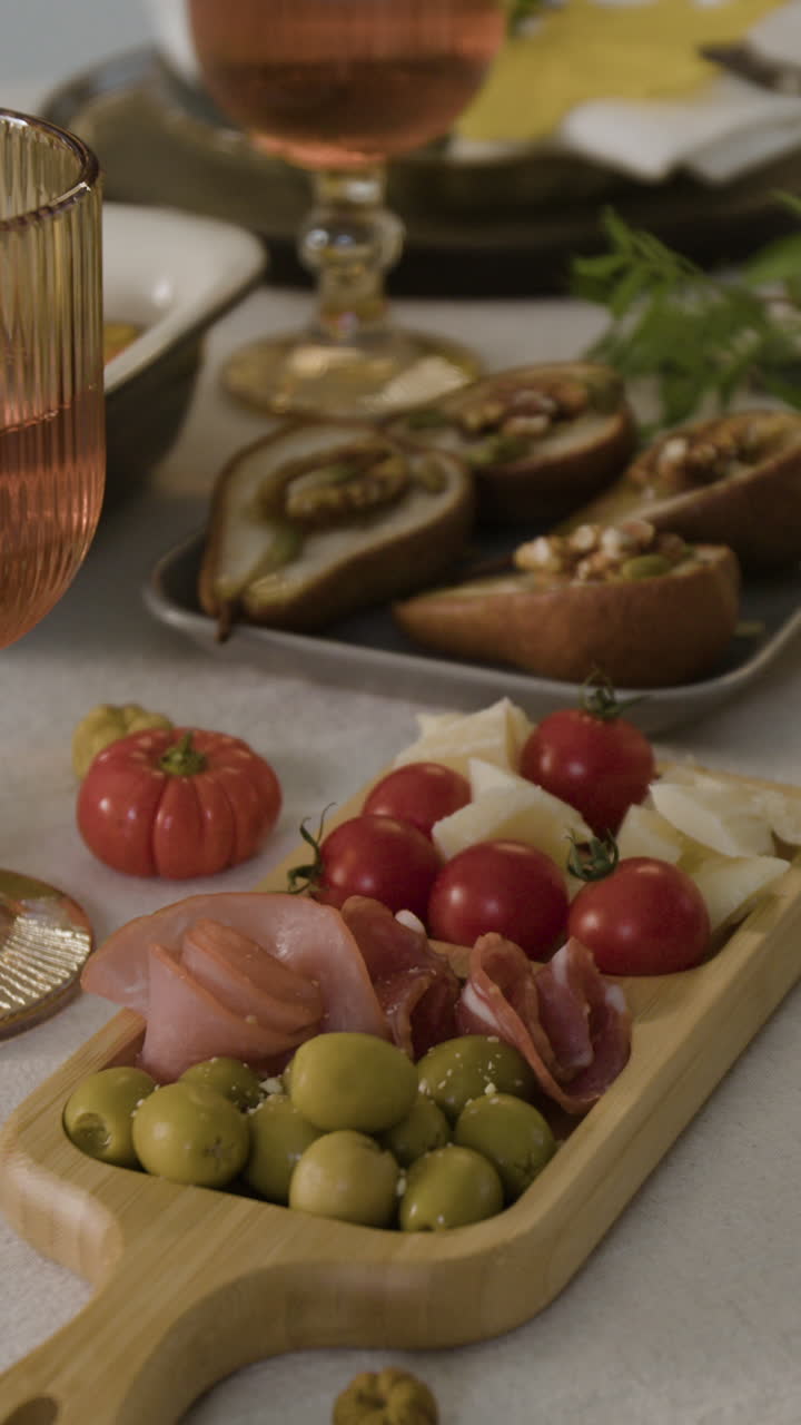 Antipasto with Prosciutto, Cheese, Olives and Wine