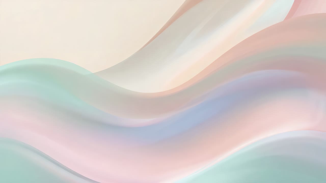 Starting loop, flowing pastel ribbons shifting and shimmering in frame, creating continuous motion