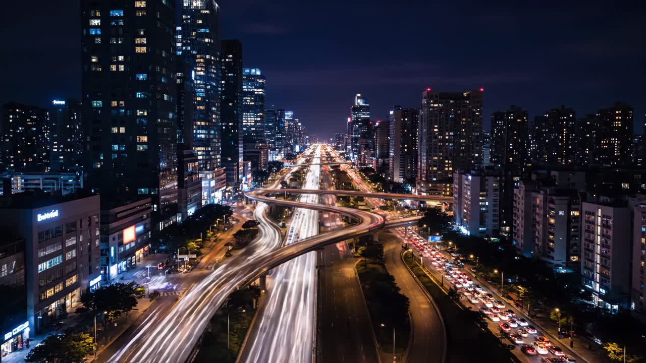 Night cityscape with highway traffic