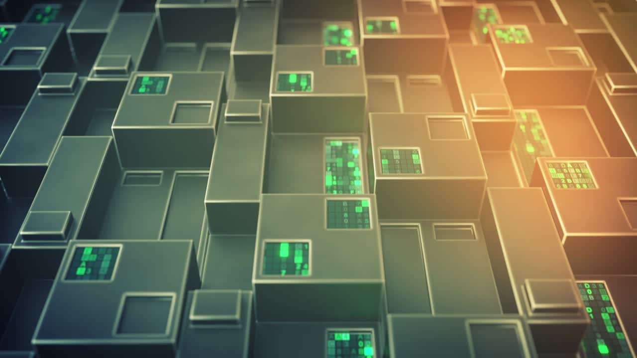 pared de ciencia ficción futurista con código hexadecimal digital 3d render animación de bucle sin costuras