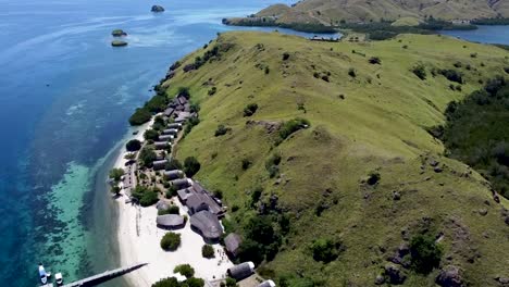 komodo resort in pulau sebayur island indonesia east of the komodo national park main isle, aerial pedestal rising shot