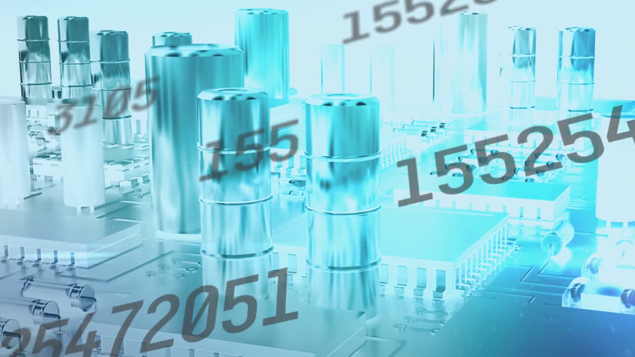 파란색 마이크로프로세서를 통해 변화하는 검은색 숫자의 애니메이션